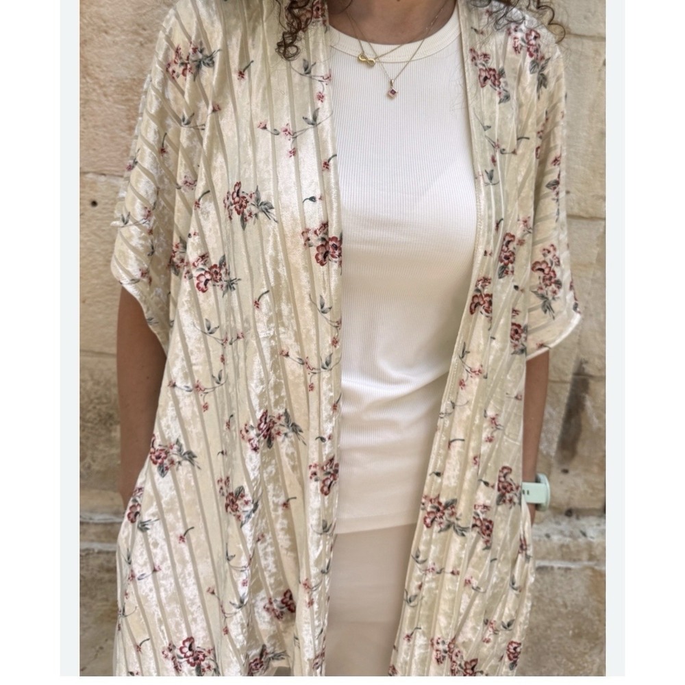 Anthropologie Do Everything in Love Open Kimono Duster Floral Crushed Velvet 2XL